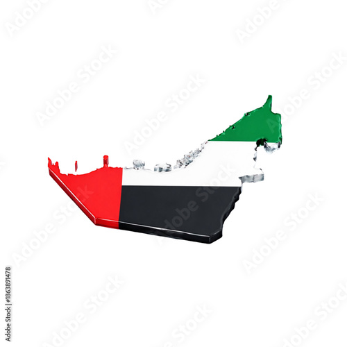 UAE Map 3D Isometric Illustration with National Flag Colors