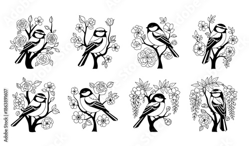 Antique botanical illustration of spring flowers bouquet vector set