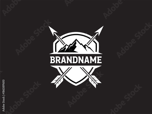 Mountain Logo Design with Crossed Arrows.