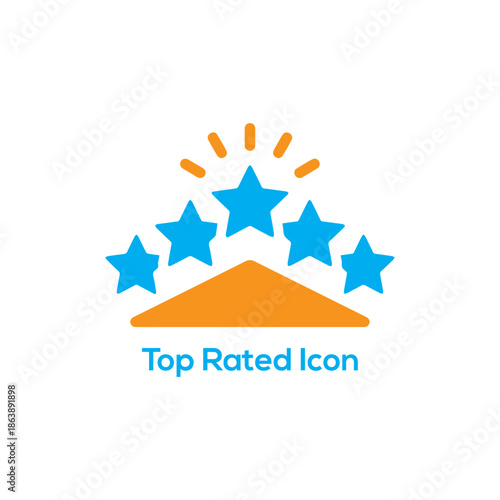 Top rated five star award icon, best quality rating badge symbol for reviews, customer feedback, premium service excellence concept

