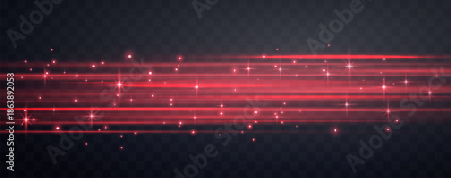 Speed rays, velocity light neon flow, zoom in motion effect, red glow speed lines, colorful light trails, stripes. Abstract background, vector illustration.