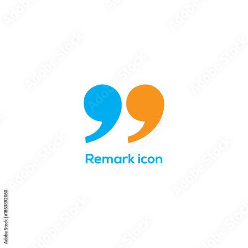 Flat quotation remark icon with blue and orange quote marks for comments, feedback, testimonials, messaging apps and social media


