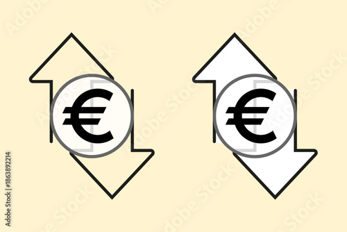 Icon for increasing or decreasing money. Symbol for decreasing or increasing profit. Profit and loss icons with an arrow. Symbol for increasing or decreasing costs, sales, or exchange rates. Money, cu