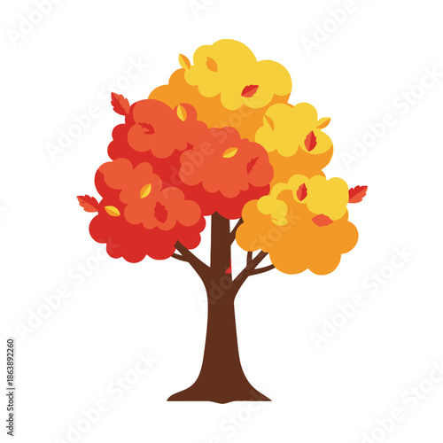 Vibrant Autumn Tree with Falling Leaves - Fall Foliage Illustration