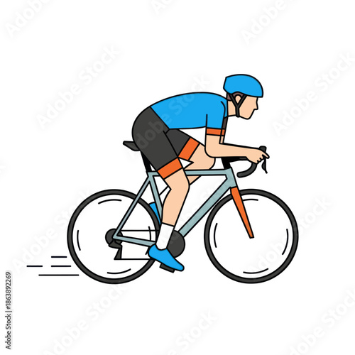A colorful line art illustration of a professional cyclist in motion on a modern road bike.