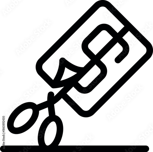 Scissors cutting a credit card with a dollar sign, symbolizing bankruptcy, financial crisis, and debt problems