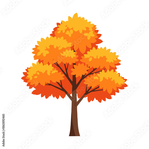 Vibrant Autumn Tree Illustration with Orange and Yellow Foliage on White Background