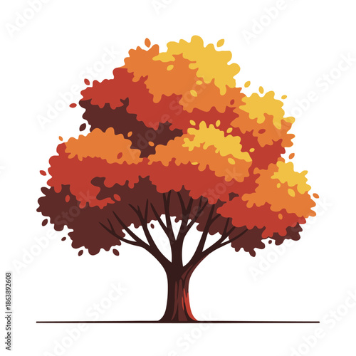 Vibrant Autumn Tree Illustration - Fall Foliage, Warm Colors, Isolated