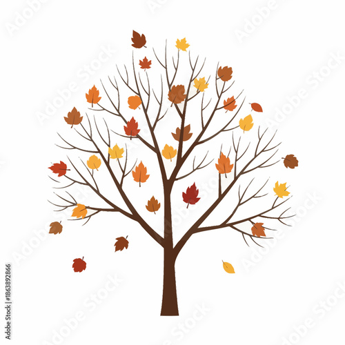 Autumn Tree with Falling Leaves - Seasonal Change and Fall Colors