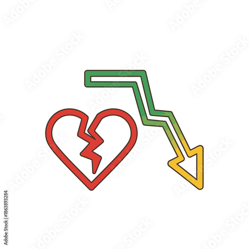 Financial Decline and Heartbreak Concept Illustration for Economic Challenges