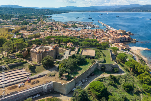 Aerial view of Saint-Tropez in summer, a famous tourist destination on the Cote d'Azur, France