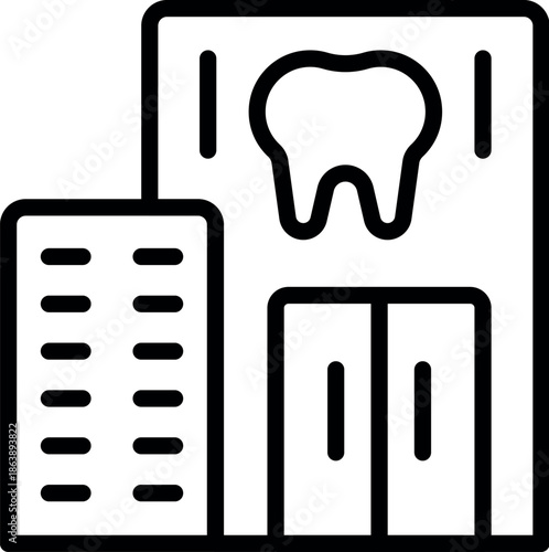 Modern dental clinic building showcasing a prominent tooth symbol, representing professional oral healthcare and dentistry services