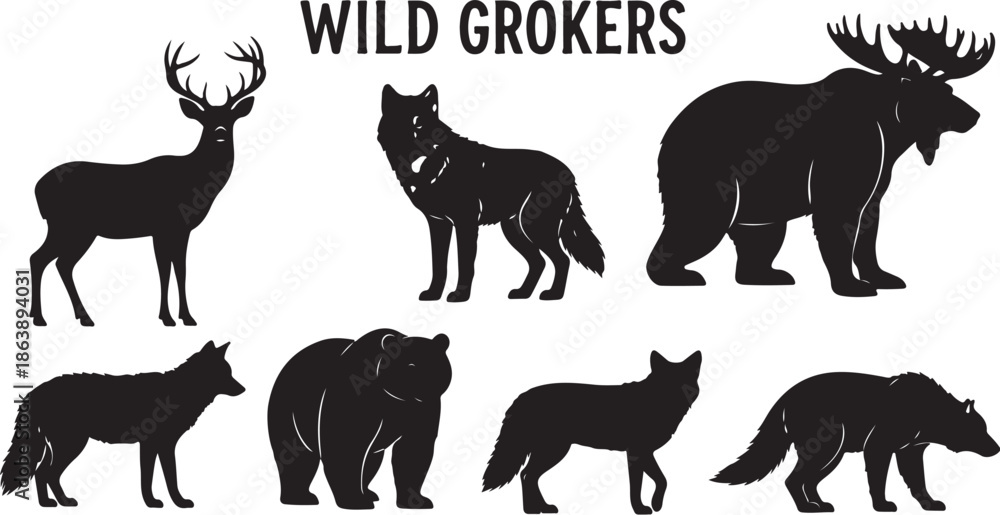 Fototapeta premium Wild Animal Silhouette Vector Bundle