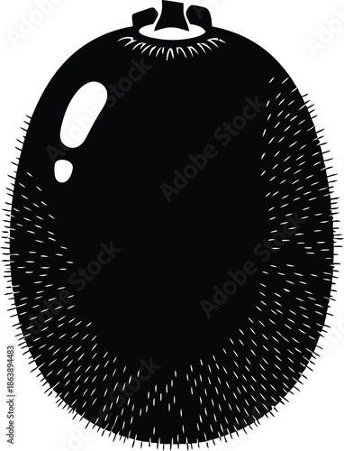 Minimalist black and white vector illustration of a whole kiwifruit silhouette featuring a detailed fuzzy texture and organic shape, isolated botanical graphic design element AI Generative
