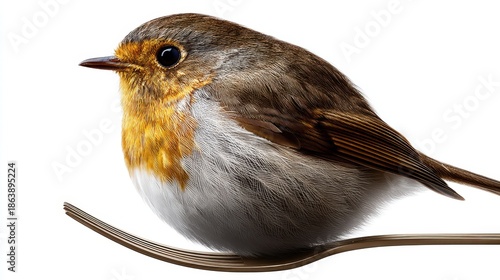 Bird perched on fork handle nature photography minimalist style close-up view