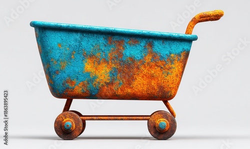 Rusty shopping cart displaying wear urban environment photograph close-up perspective