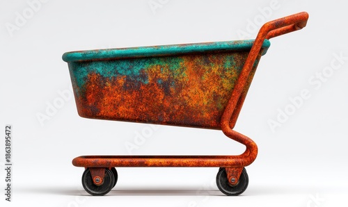 Rusty shopping cart photo urban environment still life colorful background