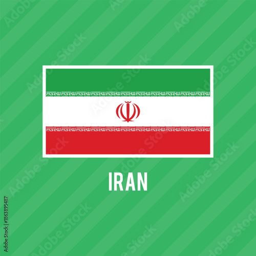 The flag of Iran. Flag icon. Standard color. Standard size. A rectangular flag. Computer illustration. Digital illustration. Vector illustration.