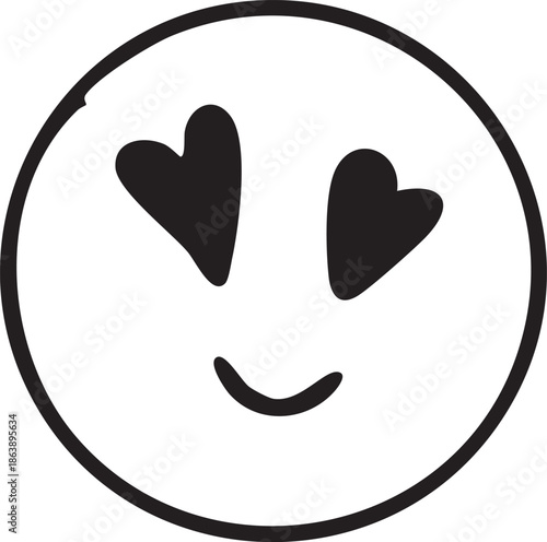 Hand-drawn smiley face with heart eyes a simple doodle representing love and affection perfect for social media and design