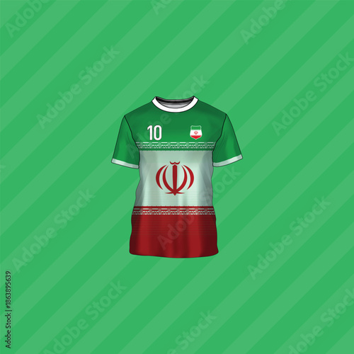 The flag of Iran. Flag icon. Standard color. Standard size. A rectangular flag. Computer illustration. Digital illustration. Vector illustration.
