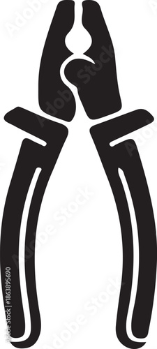 Black and White Line of a Pair of Pliers with Curved Jaws tool line curved jaws