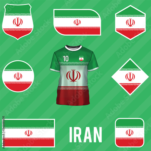 The flag of Iran. Flag icon. Standard color. Standard size. A rectangular flag. Computer illustration. Digital illustration. Vector illustration.