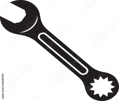 Black and White Outline of a Wrench with a Star- Shaped End tool