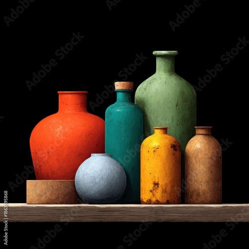 Vibrant collection of decorative vases studio setting still life artistic display