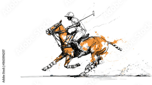 horse and rider play polo game vector illustration 
