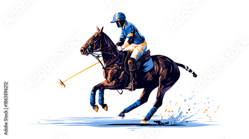 horse and rider play polo game vector illustration 