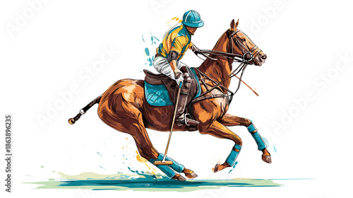 horse and rider play polo game vector illustration 