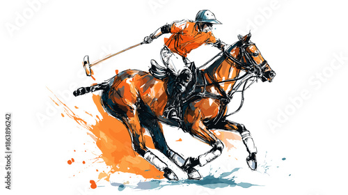 horse and rider play polo game vector illustration 