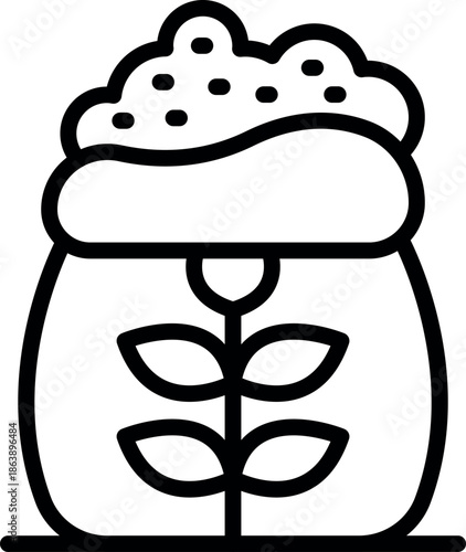 Open bag of soil with sprout growing from it symbolizing growth, gardening, and agriculture