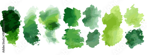 set of green watercolor hand drawn watercolor splashes