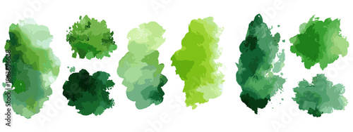 set of green watercolor hand drawn watercolor splashes