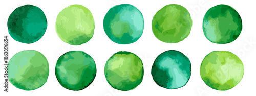 set of green watercolor hand drawn watercolor splashes