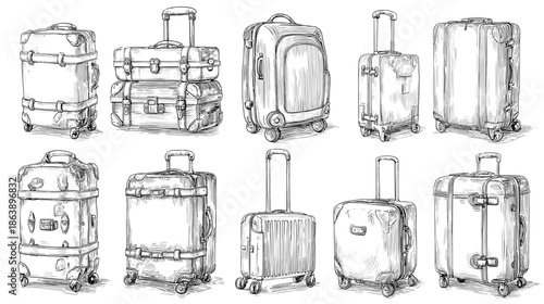 hand drawn vector illustration of travel bags suitcases