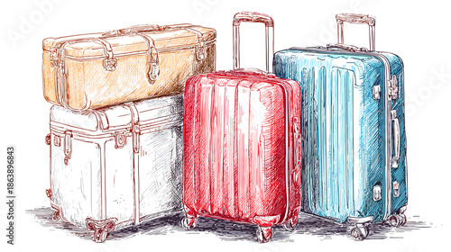 set of suitcases isolated on white background