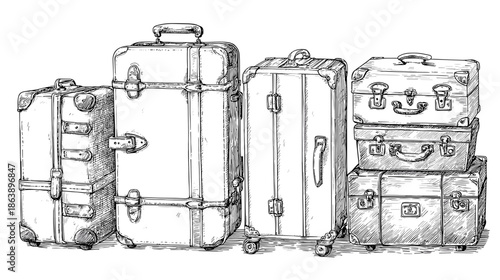 hand drawn vector illustration of travel bags suitcases