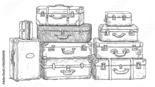 hand drawn vector illustration of travel bags suitcases