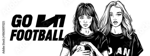 go football vector big banner with girls and ball appeal to sport 
