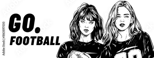 go football vector big banner with girls and ball appeal to sport 