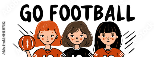 go football vector big banner with girls and ball appeal to sport 