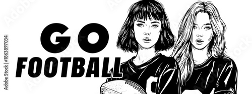 go football vector big banner with girls and ball appeal to sport 