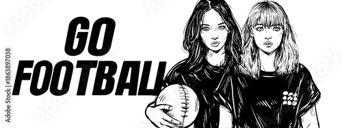 go football vector big banner with girls and ball appeal to sport 