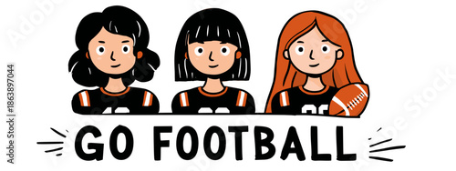 go football vector big banner with girls and ball appeal to sport 