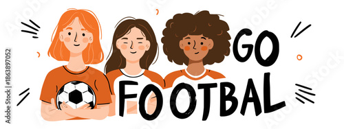 go football vector big banner with girls and ball appeal to sport 