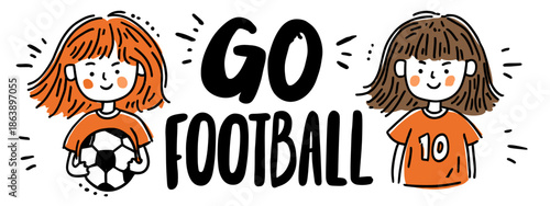 go football vector big banner with girls and ball appeal to sport 