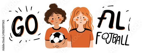 go football vector big banner with girls and ball appeal to sport 