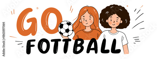 go football vector big banner with girls and ball appeal to sport 